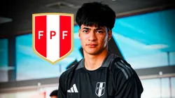 Kenji Cabrera y el escudo de Perú.