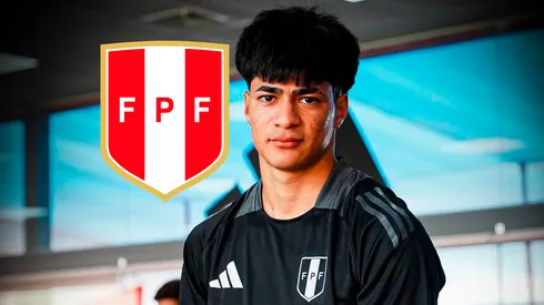 Kenji Cabrera y el escudo de Perú.