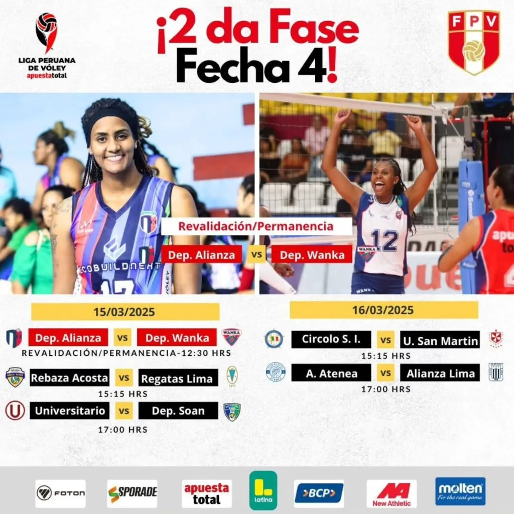 Fixture fecha 4 de la Liga Peruana de Vóley 2025
