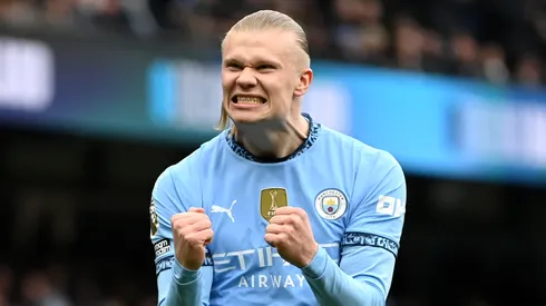 El festejo de Erling Haaland tras su gol ante Brighton.