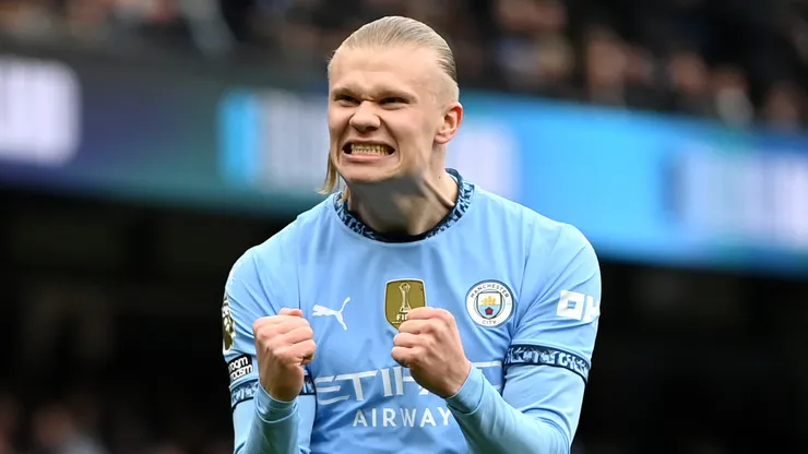 El festejo de Erling Haaland tras su gol ante Brighton.