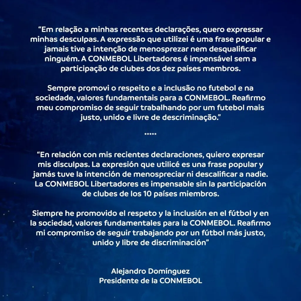 El pedido de disculpas de Alejandro Domínguez (X @agdws).