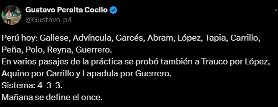 El once de la Selección Peruana (Foto: X).