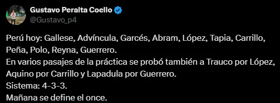 El once de la Selección Peruana (Foto: X).