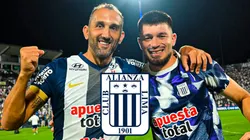 Hernán Barcos, Alan Cantero y el escudo de Alianza Lima.