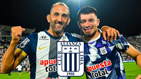 Hernán Barcos, Alan Cantero y el escudo de Alianza Lima.