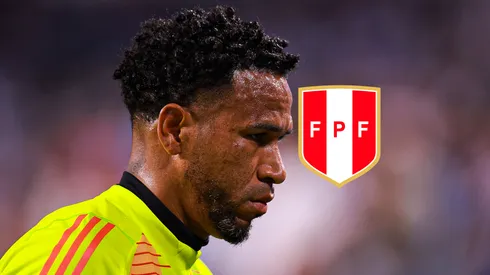 Pedro Gallese y escudo de Perú.