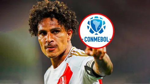 Paolo Guerrero y el logo de Conmebol.