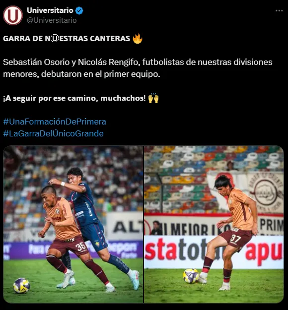 Nicolás Rengifo y su debut con Universitario (Foto: X).