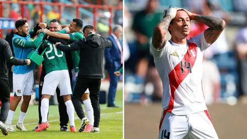 Selección de Bolivia celebrando y Lapadula lamentándose.