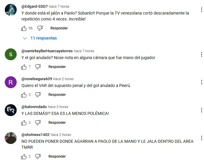 Los comentarios en la publicación de YouTube de CONMEBOL (Oficial).
