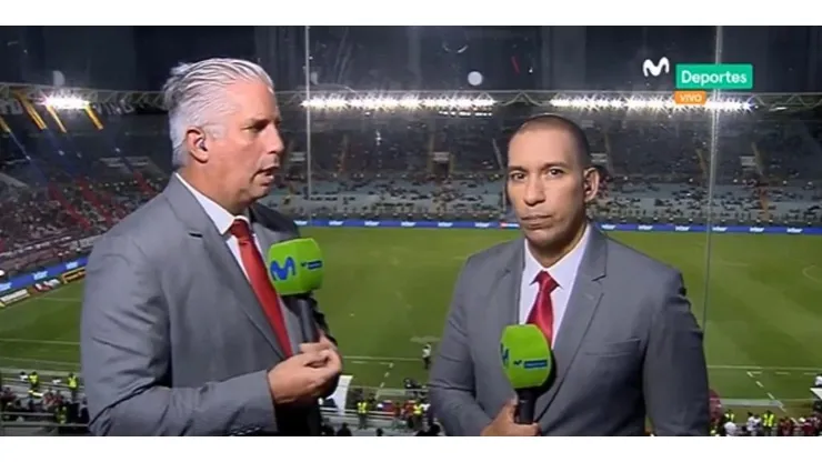 Diego Rebagliati y Gino Bonatti durante la transmisión de Venezuela vs. Perú.