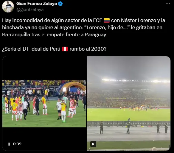 Hinchas en Colombia no quieren a Lorenzo (Foto: X).