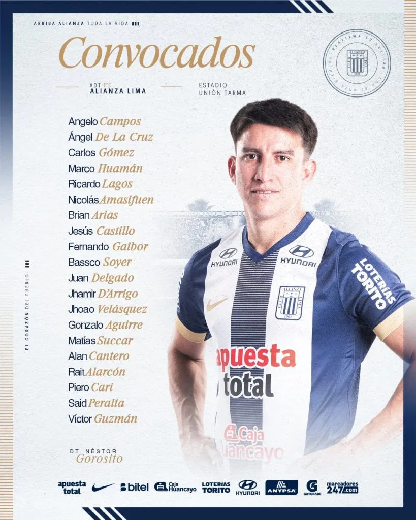Los convocados de Alianza Lima ante ADT (X @ClubALoficial).