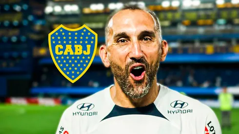 Hernán Barcos y escudo de Boca Juniors.