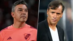 Marcelo Gallardo, DT de River, y su colega de Universitario, Fabián Bustos.