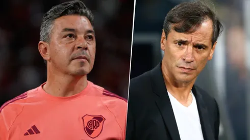 Marcelo Gallardo, DT de River, y su colega de Universitario, Fabián Bustos.