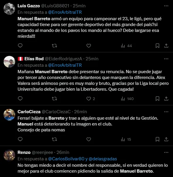 Hinchas molestos con Manuel Barreto (Foto: X).