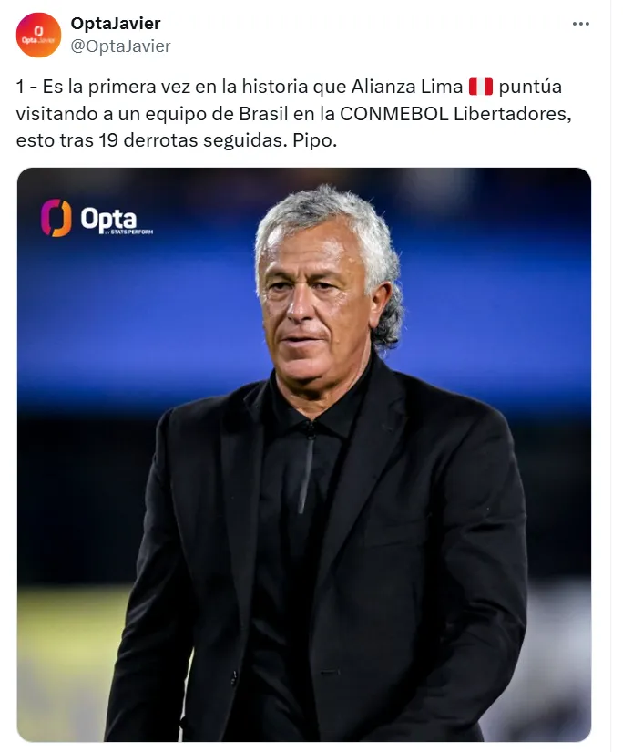 Dato de Opta Javier sobre Alianza Lima. (Foto: Captura Opta Javier)