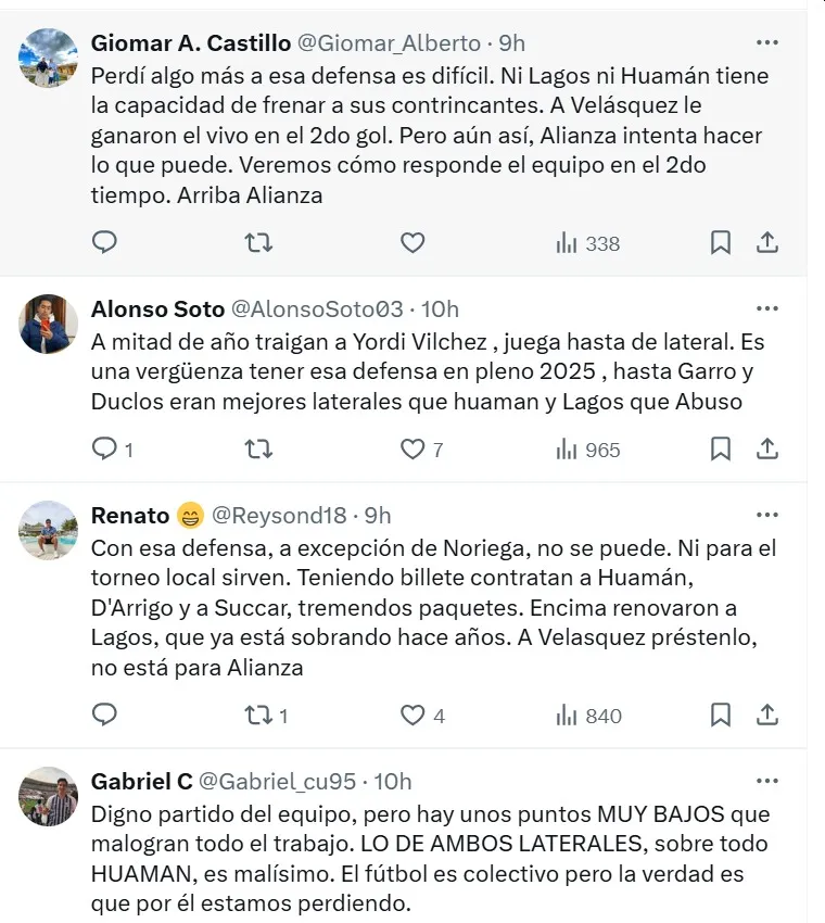 Críticas de hinchas de Alianza Lima contra Ricardo Lagos y Marco Huamán. (Foto: Captura)