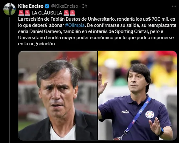 Daniel Garnero opción en Universitario (Foto: X).