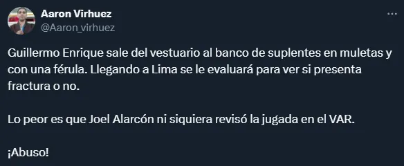 La queja contra el arbitraje por lo sucedido con Enrique (X @Aaron_virhuez).