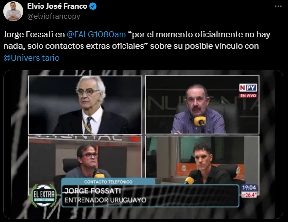 Jorge Fossati y su respuesta sobre llegar a Universitario. (Foto: X).