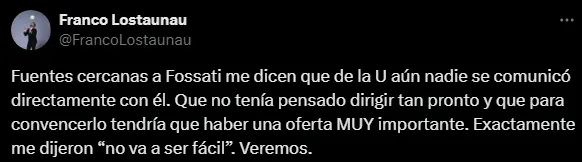 La condición de Jorge Fossati (Foto: X).