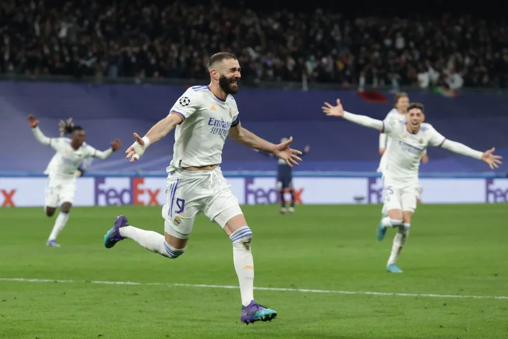 Karim Benzema celebrando tu tercer gol ante PSG. (Getty Images)