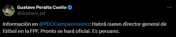 Gustavo Peralta confirma nuevo director general (Foto: X).
