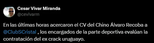 Álvaro Recoba entra en la órbita de Sporting Cristal (Foto: X).