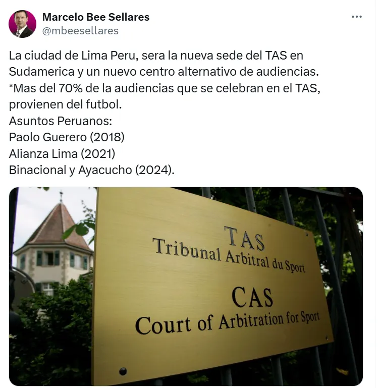 TAS llega al Perú. (Foto: X)