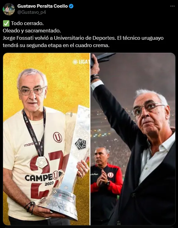 Anuncio de la vuelta de Jorge Fossati (Foto: X).