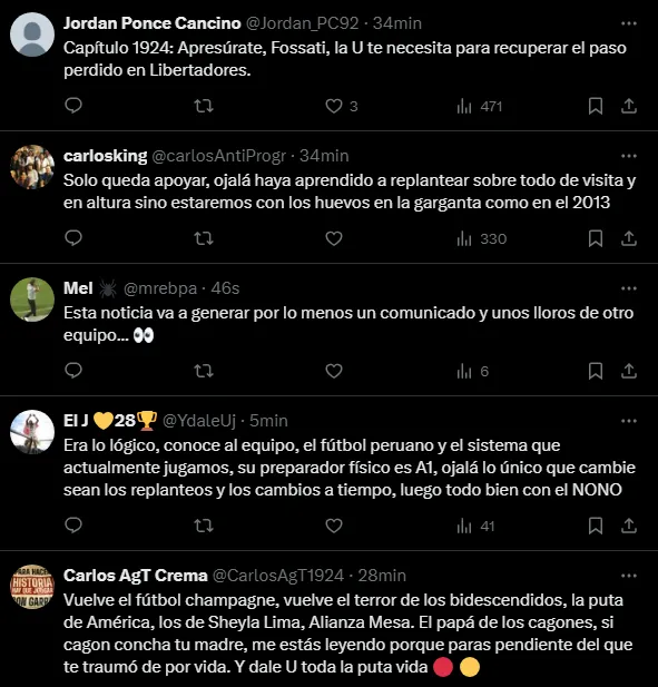 Hinchas felices con la vuelta de Jorge Fossati (Foto: X).