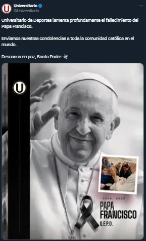 El mensaje de Universitario sobre la muerte del papa (X @Universitario).