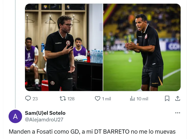 Mensaje para Manuel Barreto tras triunfo de Universitario. (Foto: Universitario)