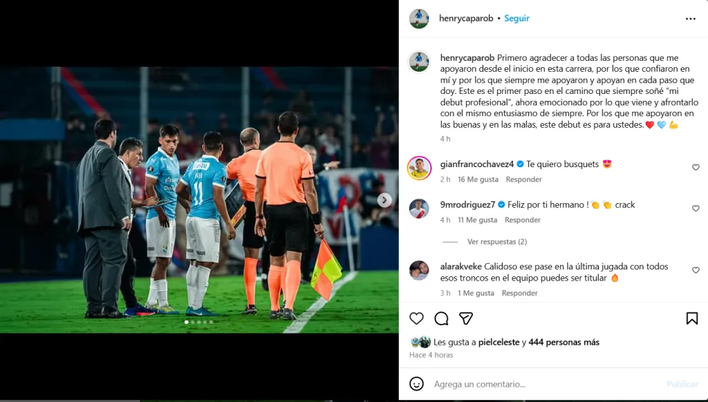 El mensaje de Henry Caparó a través de Instagram.