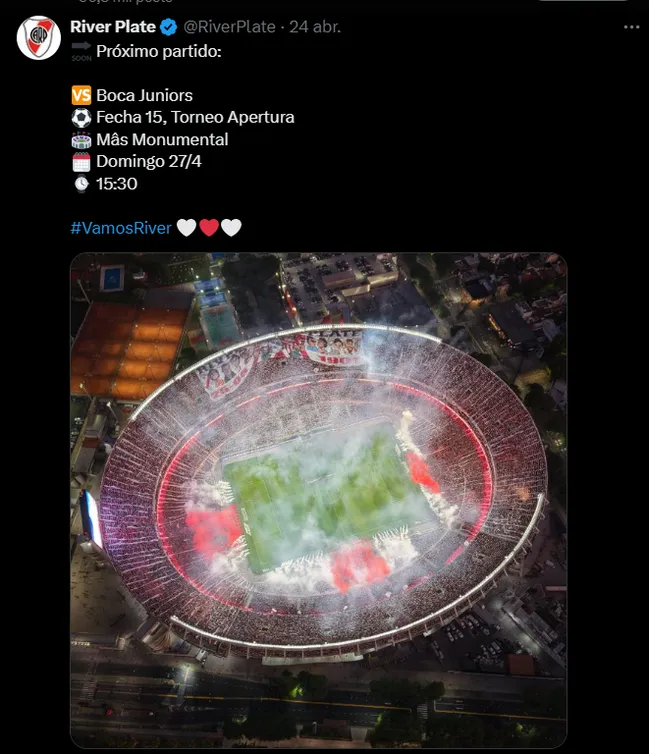 River Plate vs. Boca Juniors será el próximo 27 de abril.
