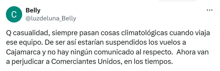 Hinchas de Universitario se quejaron de la suspensión del partido de Alianza. (Foto: Captura X)