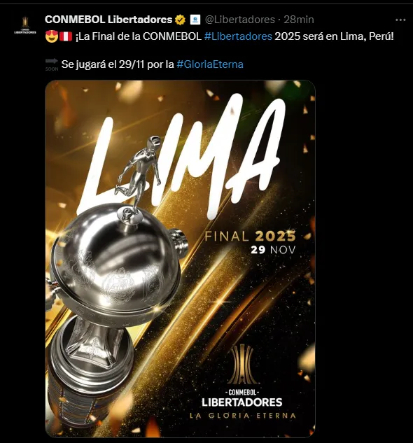 Lima sede de la final de la Copa Libertadores (Foto: X).