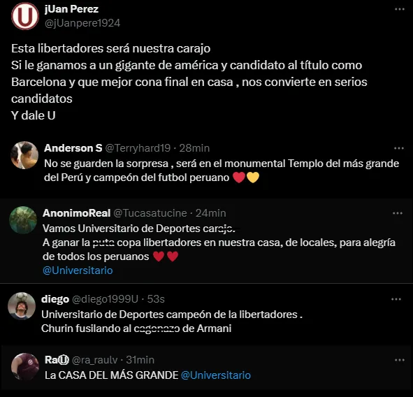 expresaron los hinchas de Universitario (Foto: X).