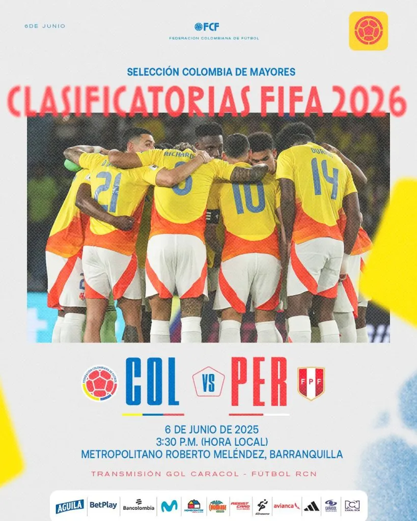 Colombia confirmó día, hora y estadio para enfrentar a Perú (X @FCFSeleccionCol).