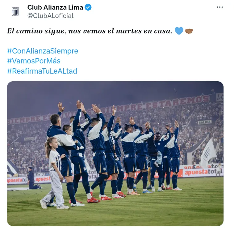 Mensaje de Alianza Lima tras caída 1-0 ante Cienciano. (Foto: X de Alianza Lima)