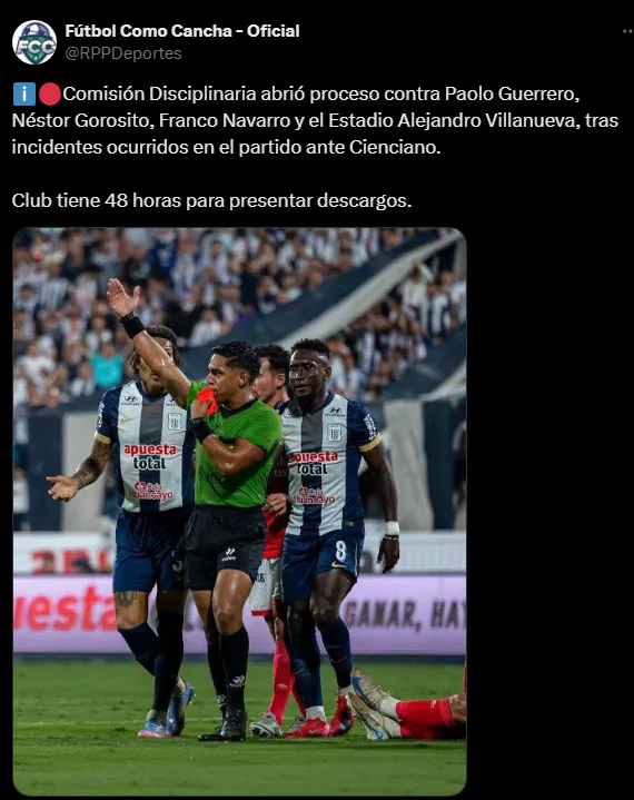 Sanciones fuertes se pueden venir para Alianza Lima (Foto: X).
