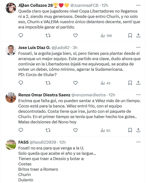 Hinchas de Universitario criticaron a Fossati. (Foto: Captura X Universitario)