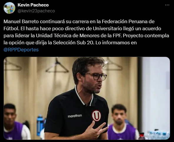 Manuel Barreto llega a la FPF (Foto: X).