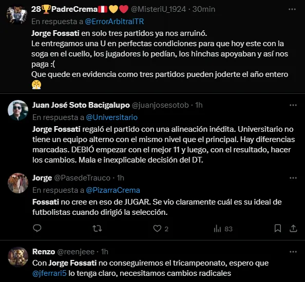 Hinchas cuestionan a Jorge Fossati (Foto: X).