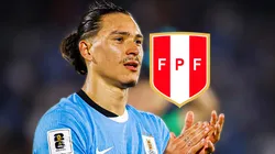 Darwin Núñez y escudo de la Selección Peruana.