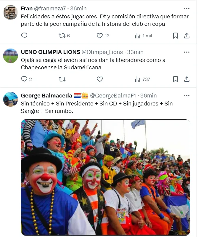 Hinchas de Olimpia se enojaron con Fabián Bustos. (Foto: Captura X de Olimpia)