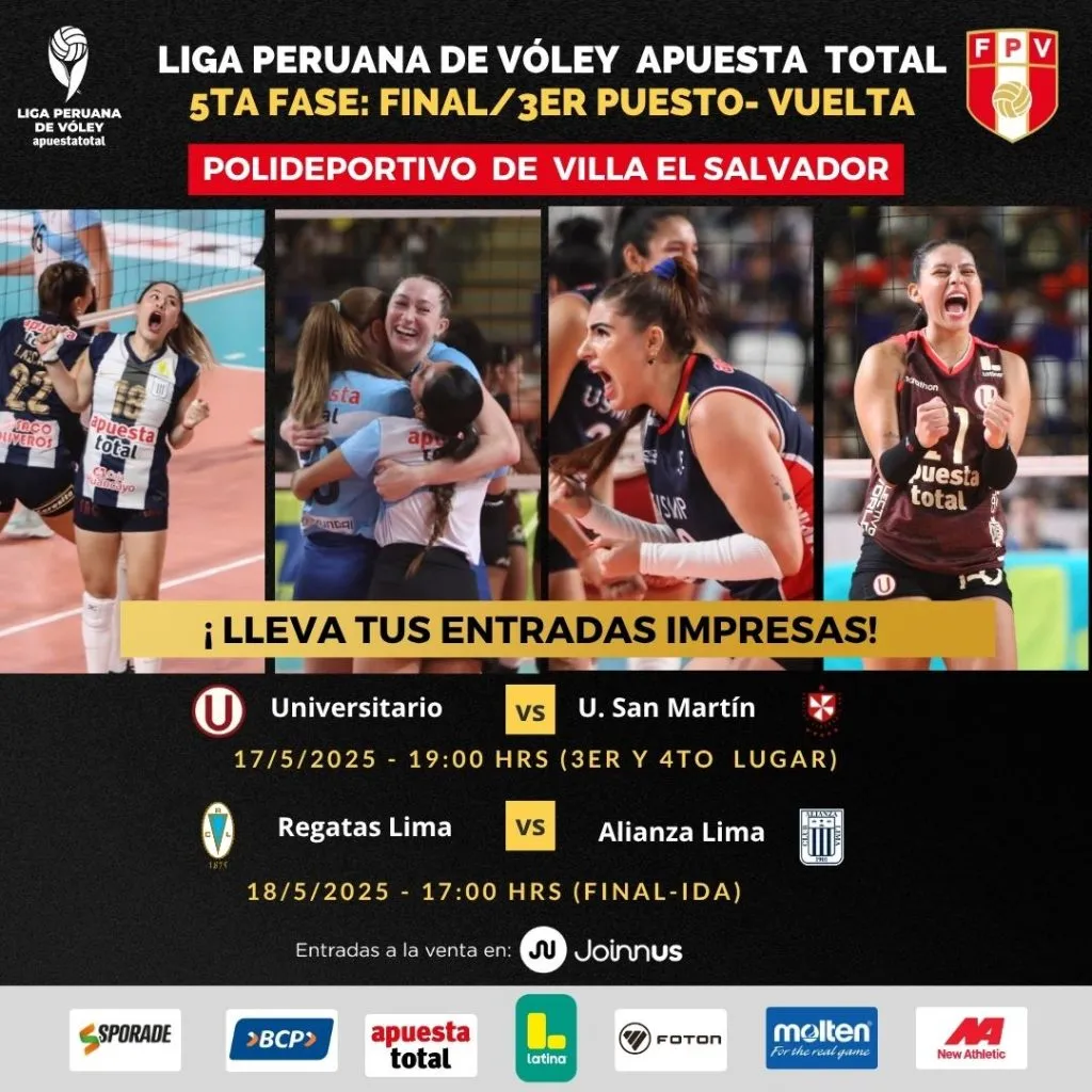 Programación partido por el tercer lugar de la Liga Peruana de Vóley 2025.